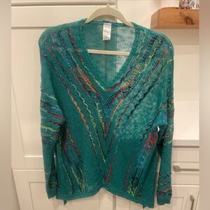 Apricot Lane Women's Christmas V-Neck Lightweight Sweater Holiday Shirt Top M L